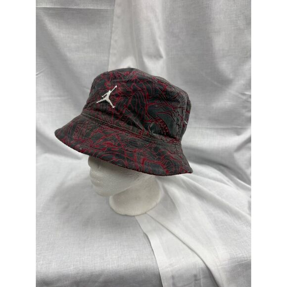 Air Jordan Retro Bucket Hat Black Red Abstract Pattern Streetwear Basketball - Picture 7 of 8